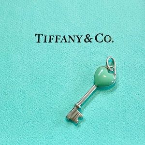 Tiffany heart key pendant sterling silver blue